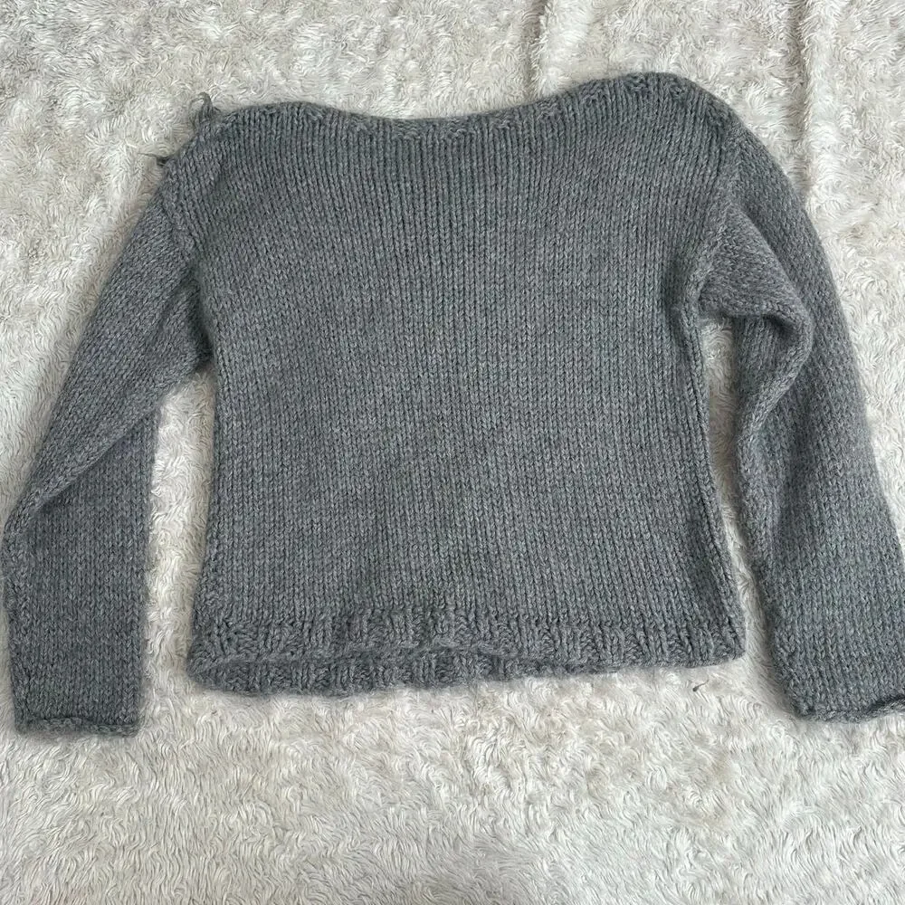 KKIBO Baby Alpaca Gray Fringe Knit Boatneck Sweater S/M - Picture 6 of 8